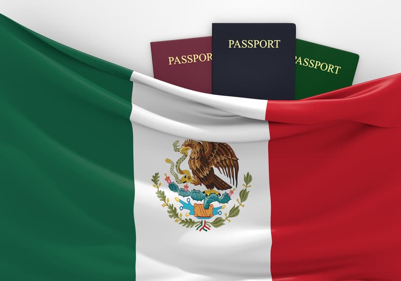 Mexico flag and passports